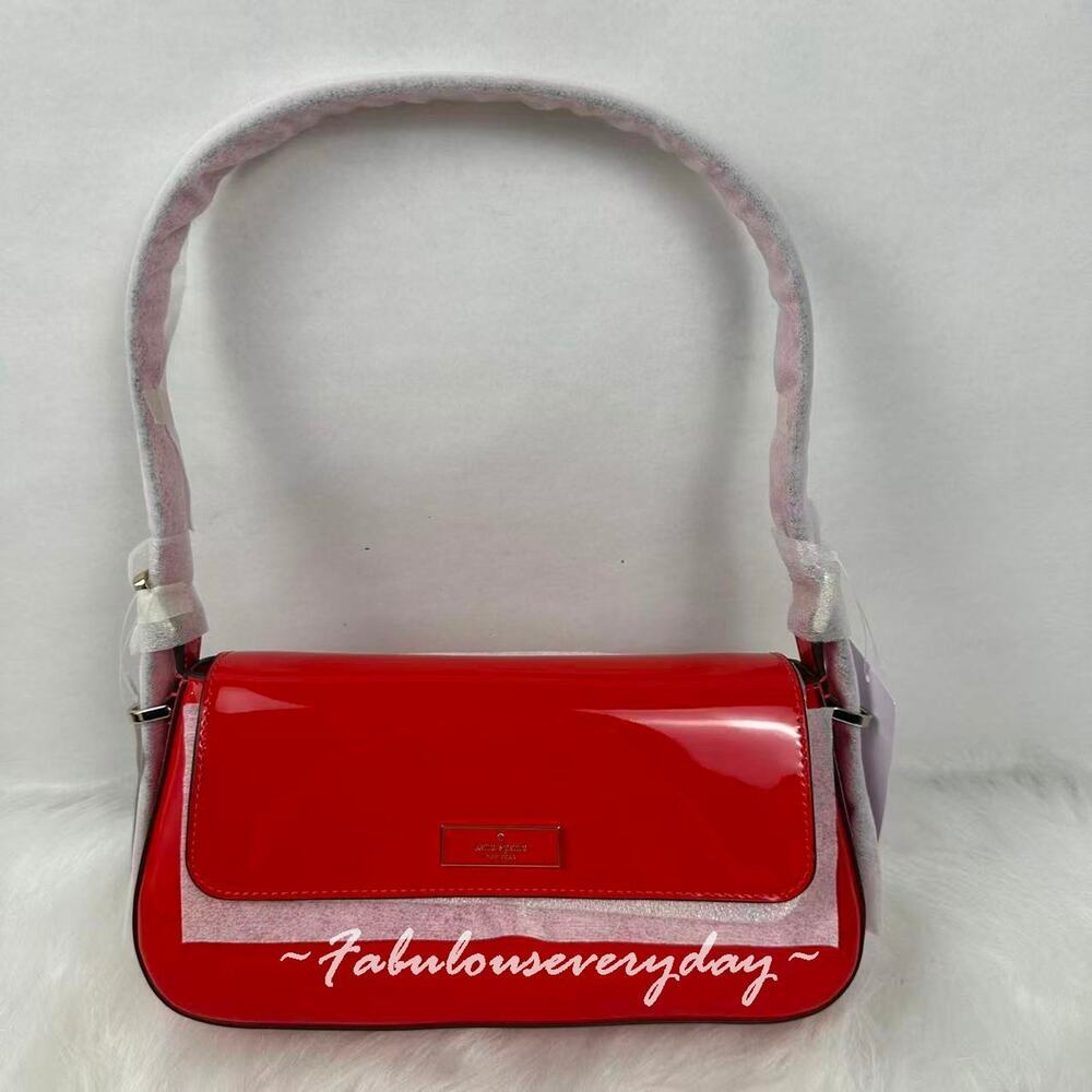 Kate Spade Bridget Shiny Leather Small Flap Shoulder Bright Red KN198 NWT